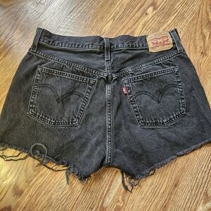Levis Womens 501 Cut Off Jean Shorts Black Size 33 Button Fly‎ High Rise Denim